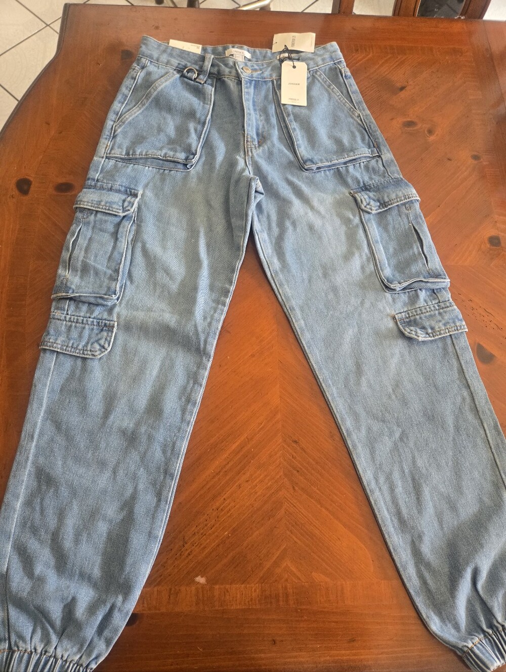 Light Blue Women's Cargo Jeans - Casual Utility Style Size 25